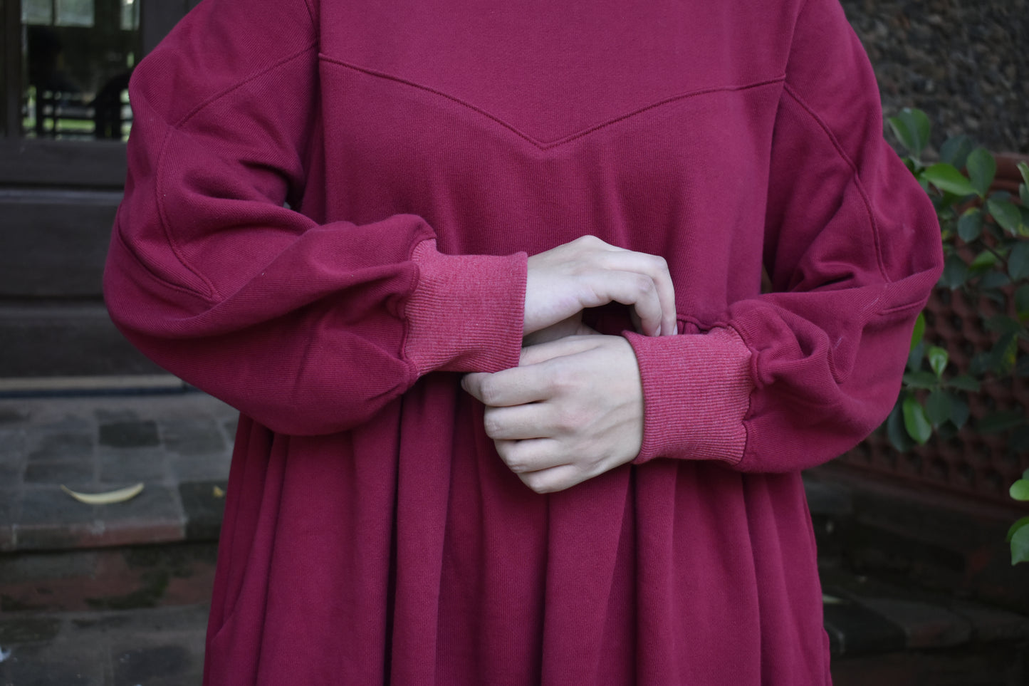 Güzel Fleece Frock Dress - Cherry Red