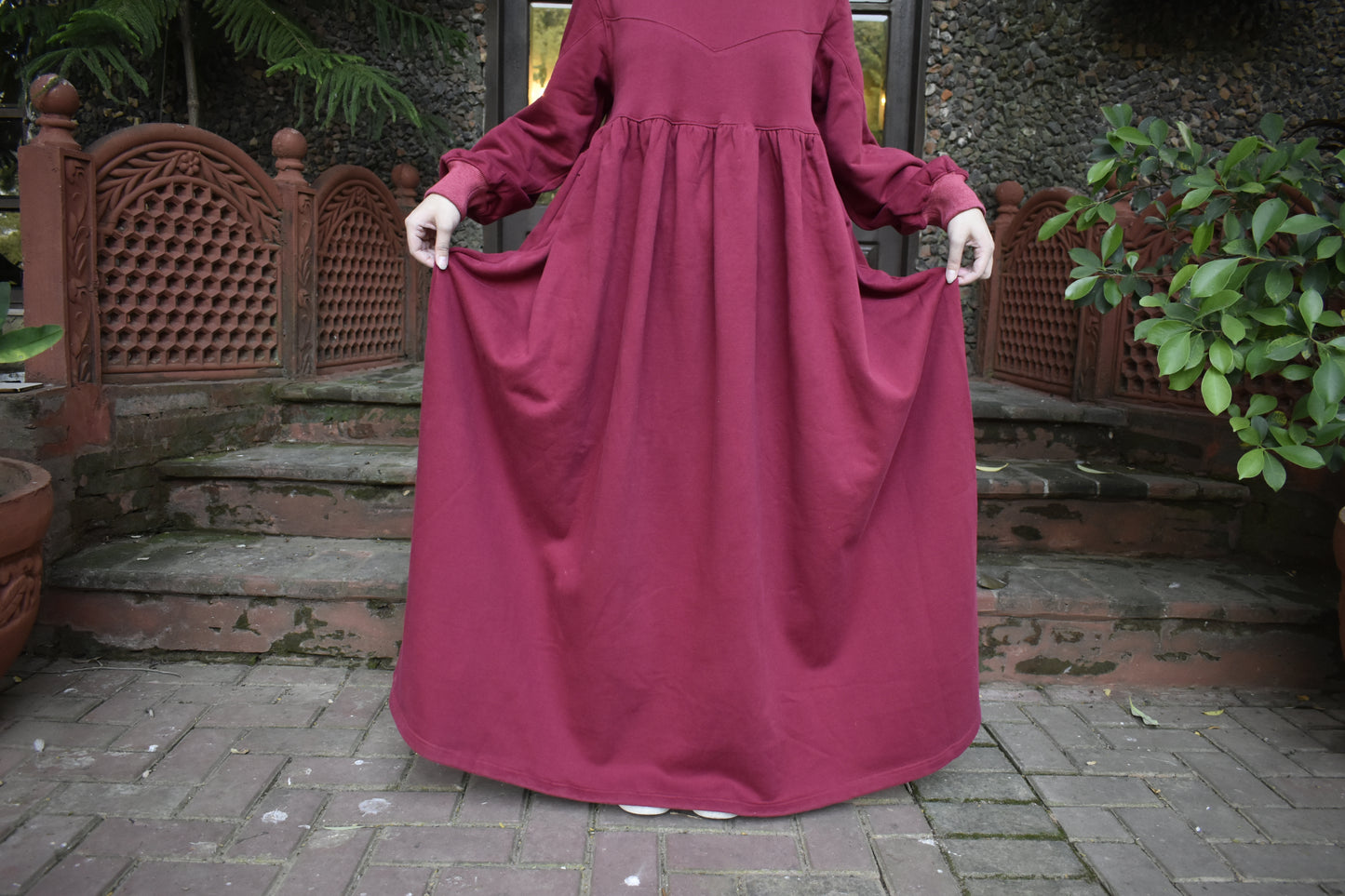 Güzel Fleece Frock Dress - Cherry Red