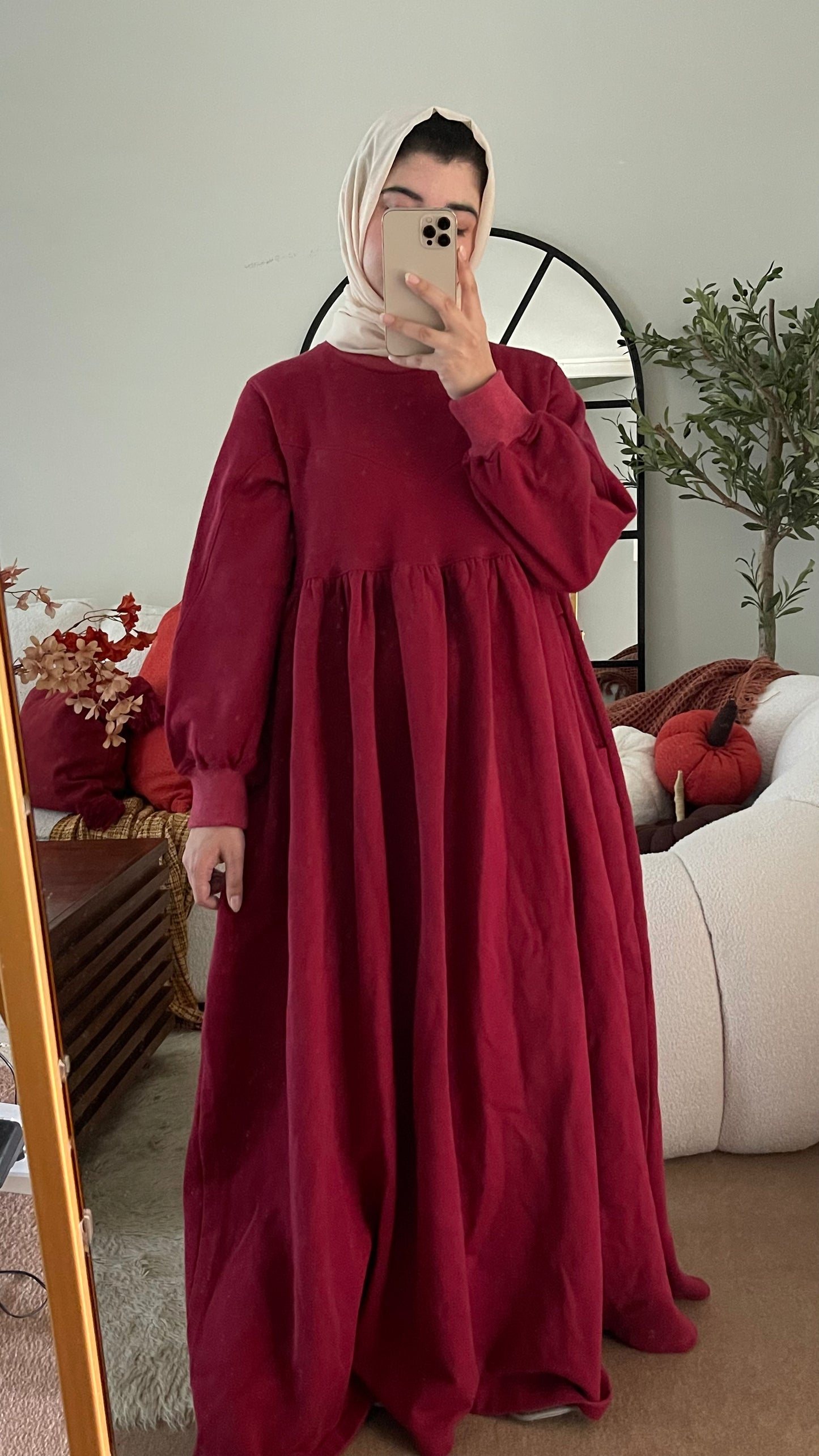 Güzel Fleece Frock Dress - Cherry Red