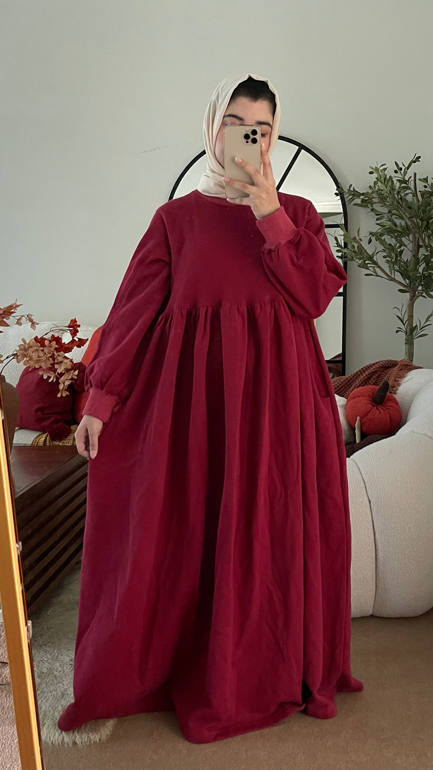 Güzel Fleece Frock Dress - Cherry Red