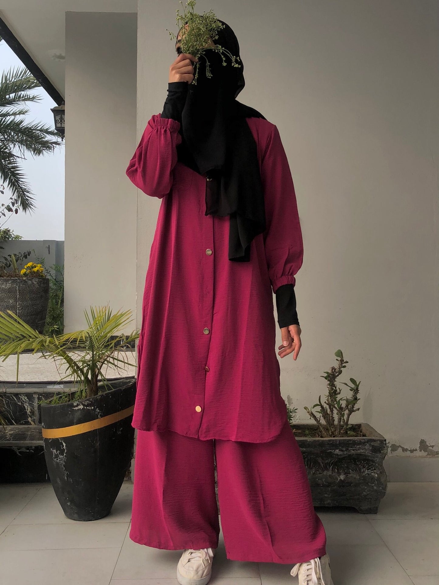 Pocket Style Co Ord Set - Burgundy Red