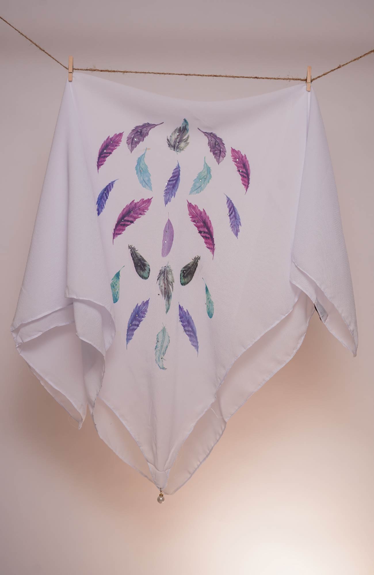 Square Feather Printed - White