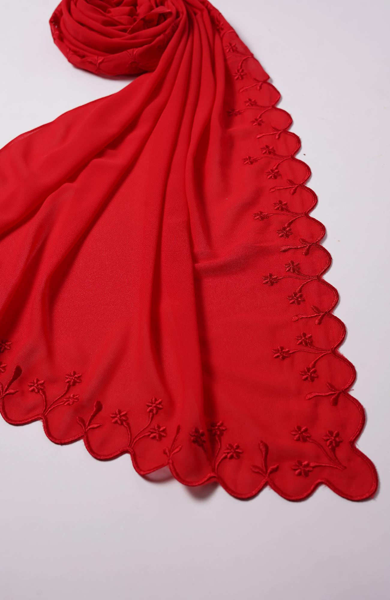 Sulam Embroidered Hijab - Deep Red