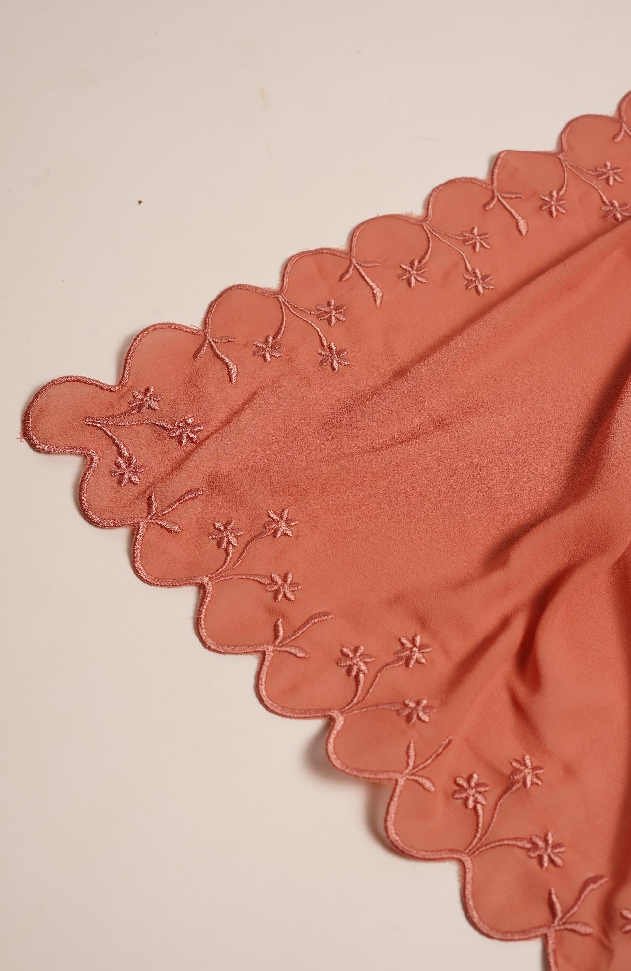Sulam Embroidered Hijab - Coral Pink