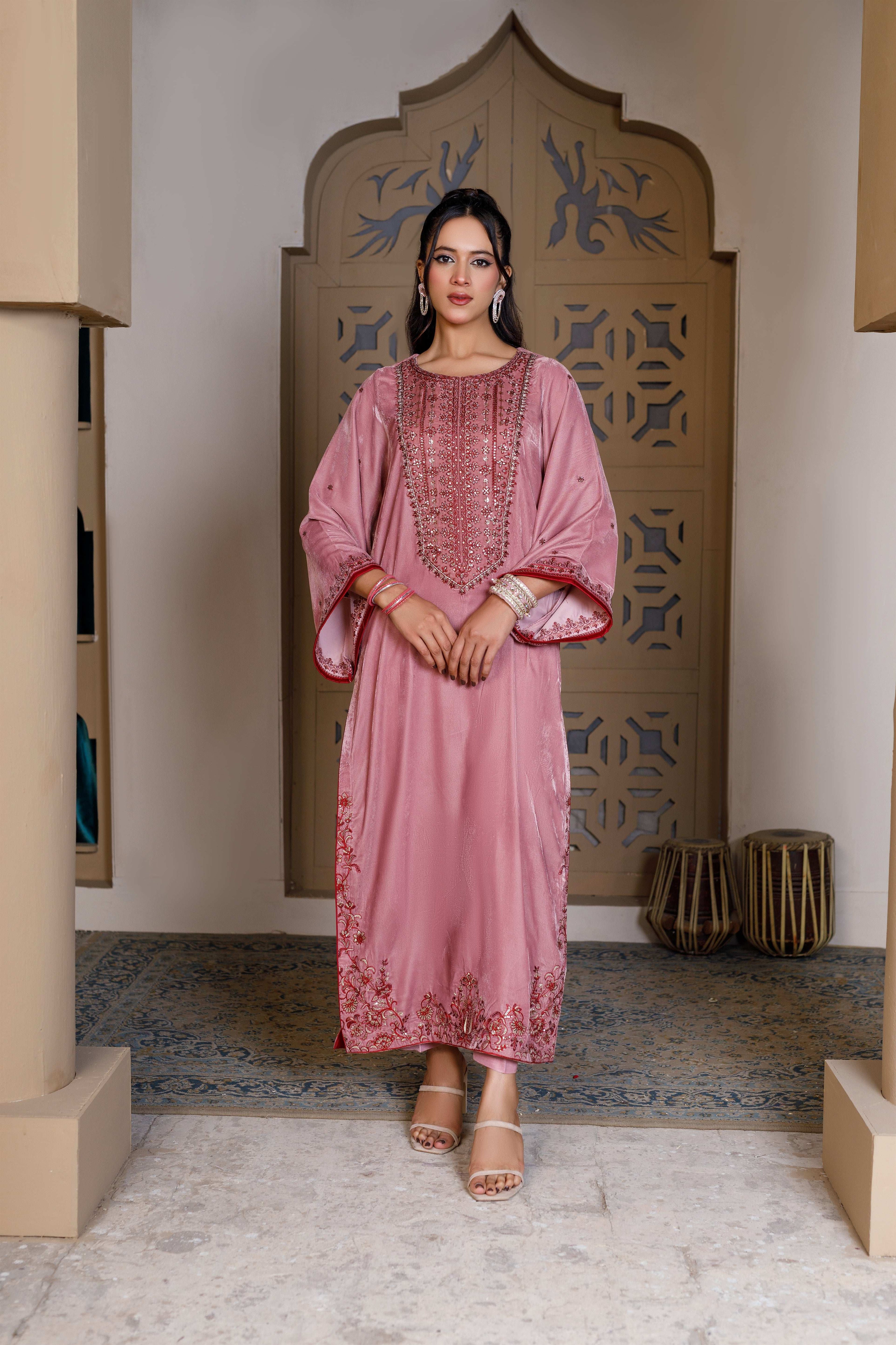SOFT PINK KAFTAN LONG DRESS