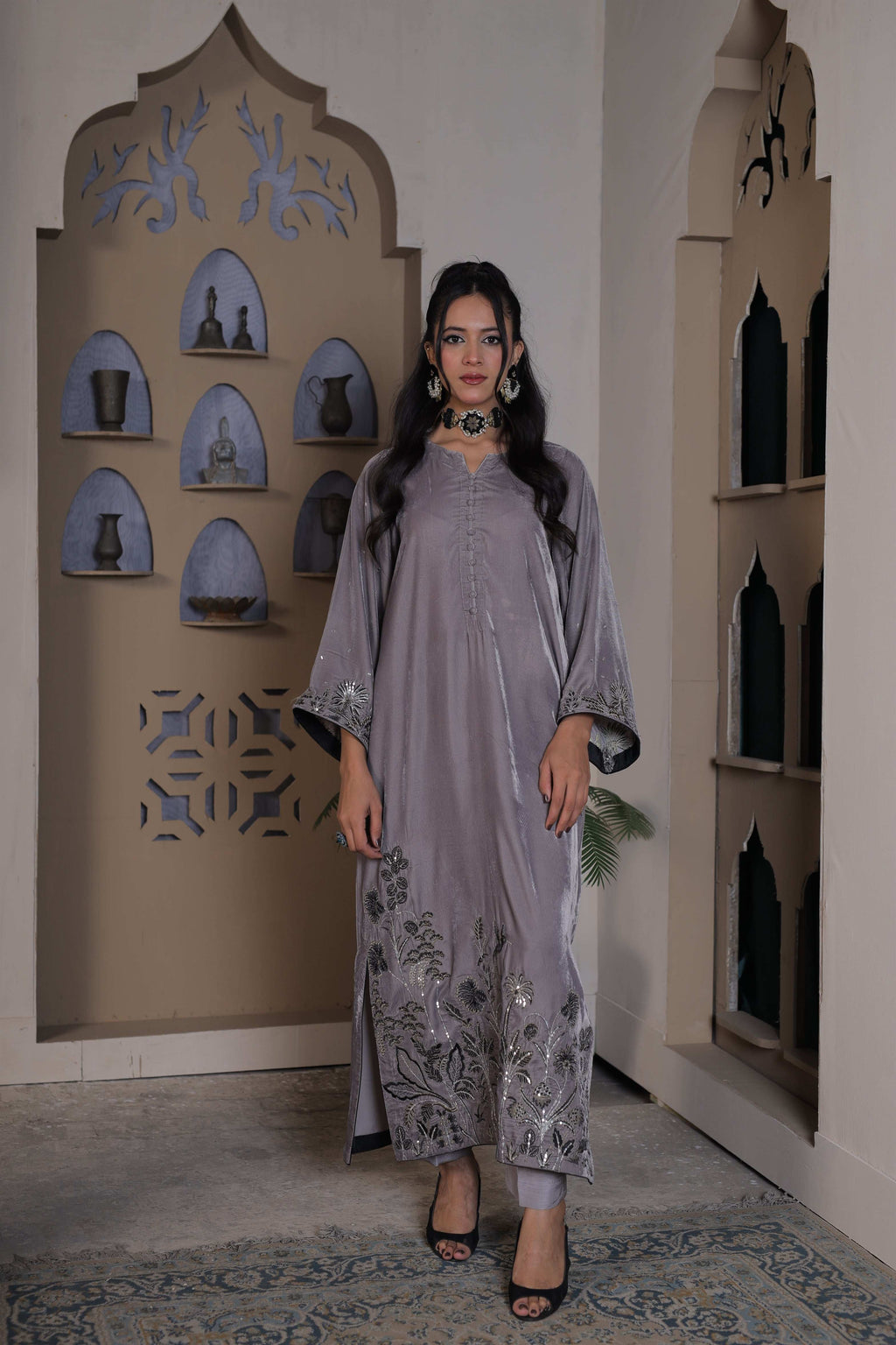 GREY KAFTAN LONG DRESS