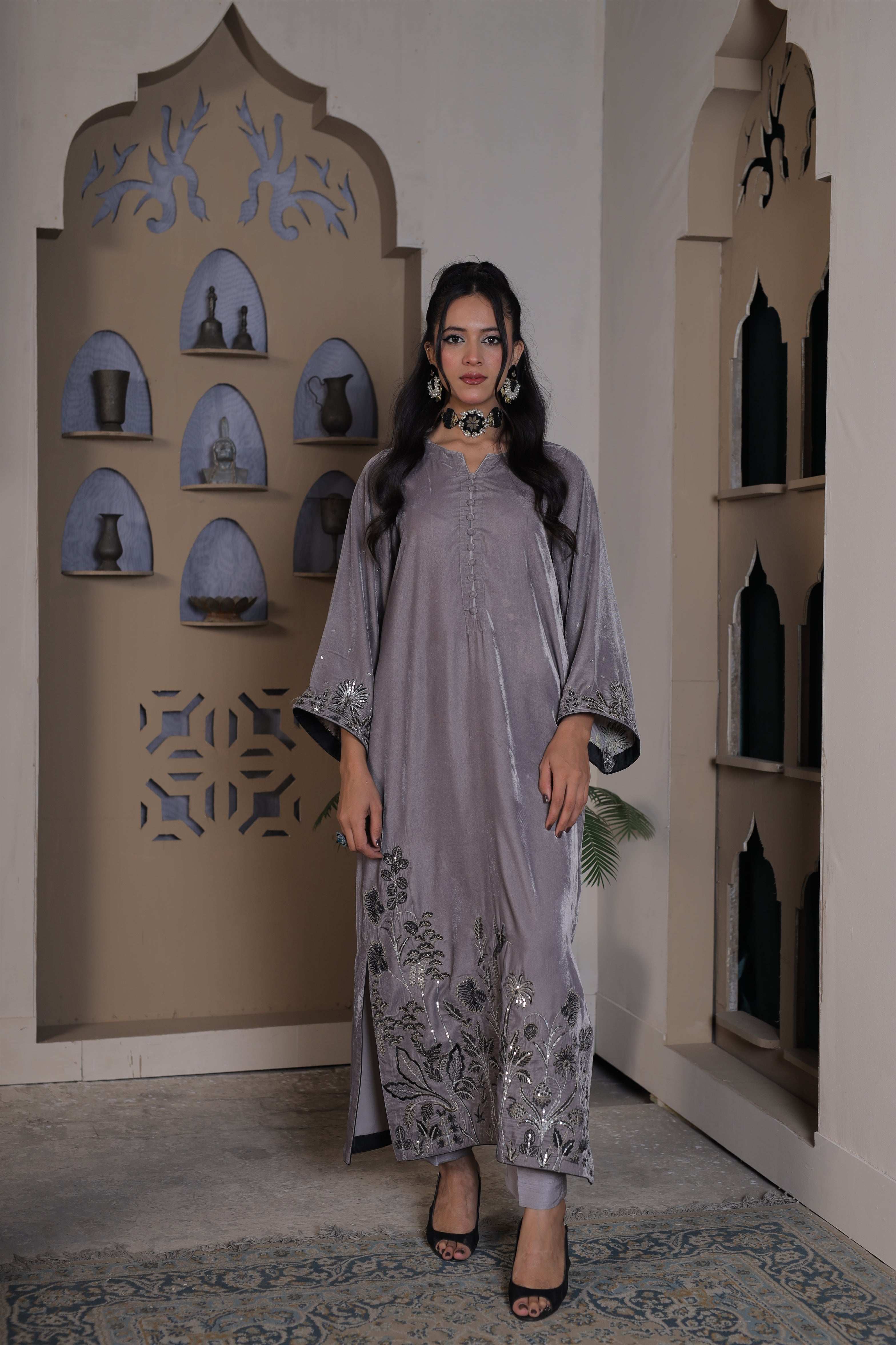 GREY KAFTAN LONG DRESS