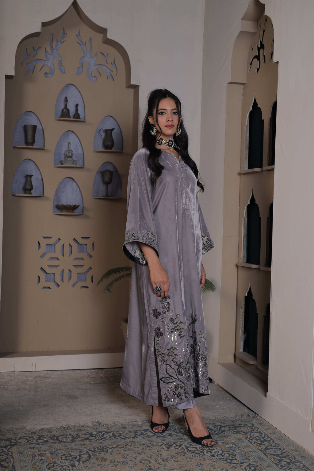 GREY KAFTAN LONG DRESS