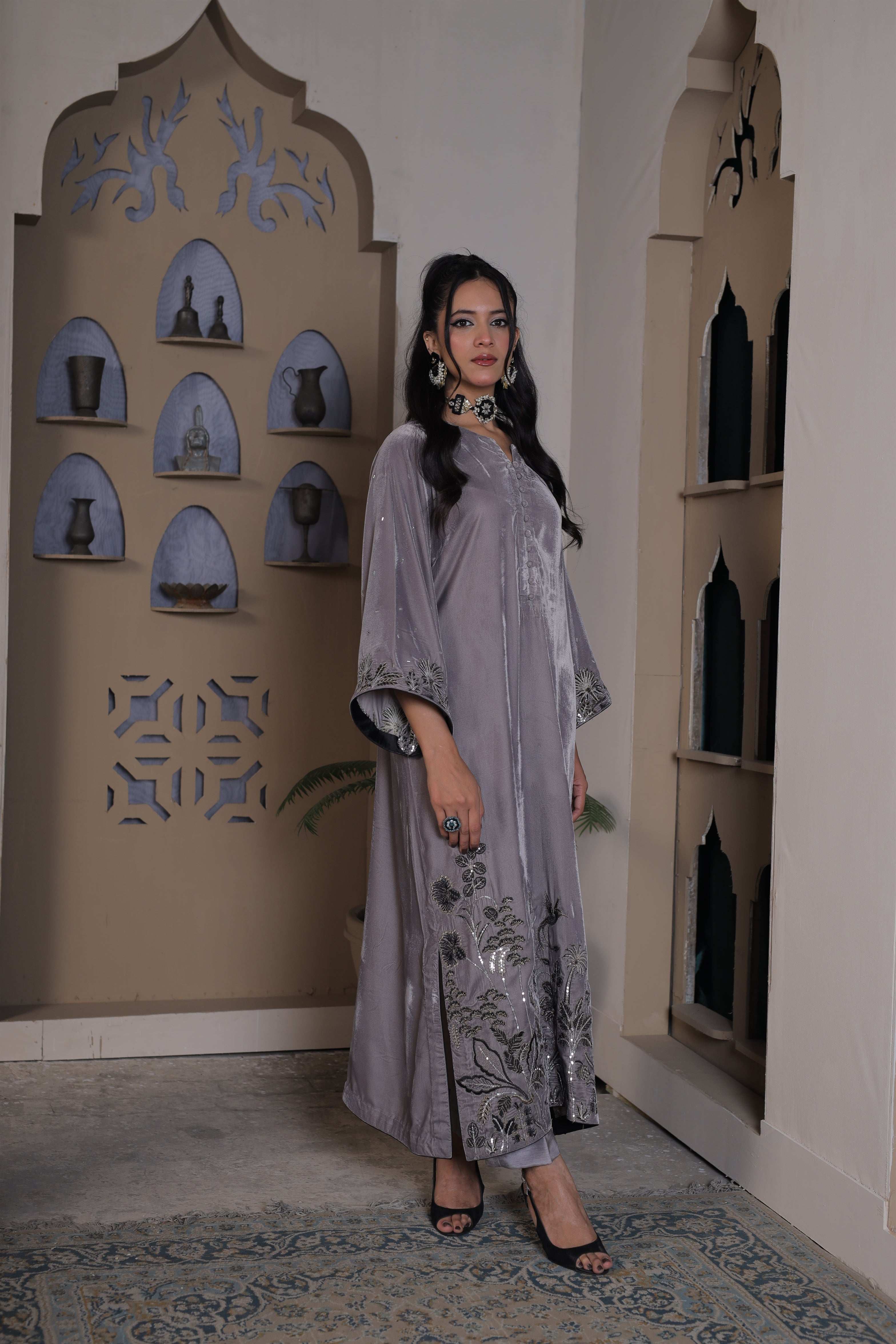 GREY KAFTAN LONG DRESS