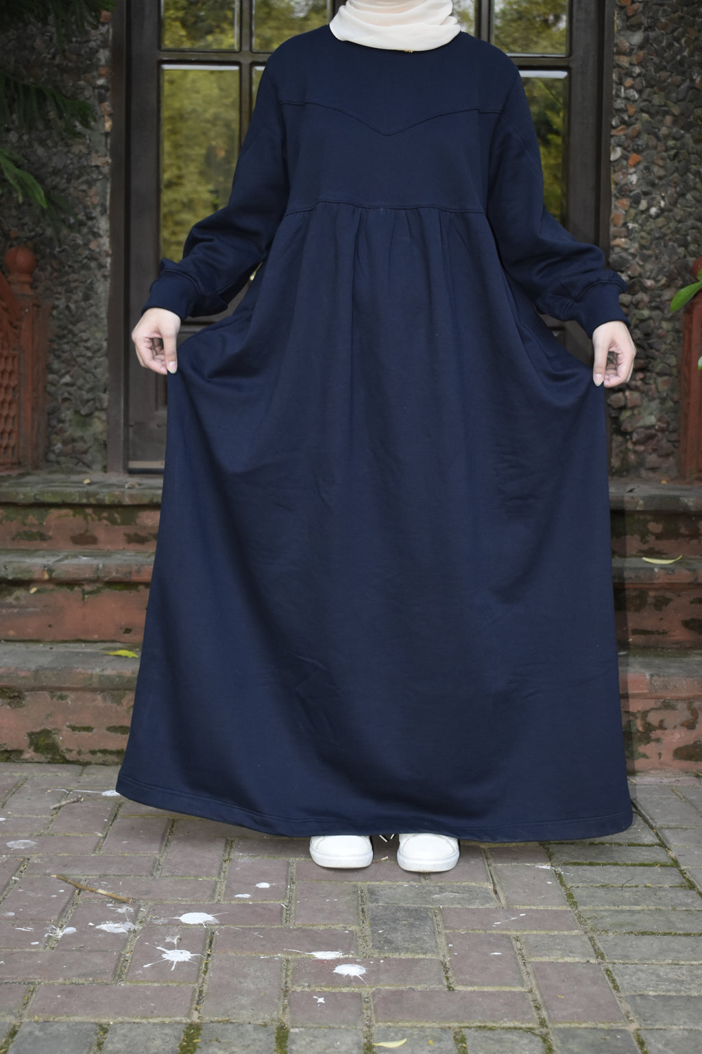 Güzel Fleece Frock Dress - Navy Blue