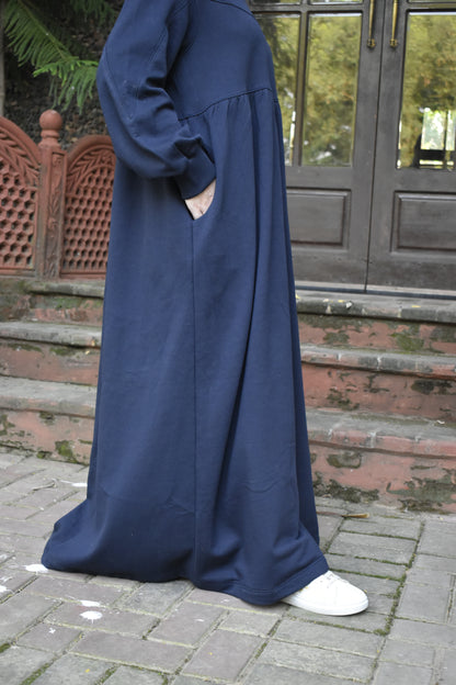 Güzel Fleece Frock Dress - Navy Blue