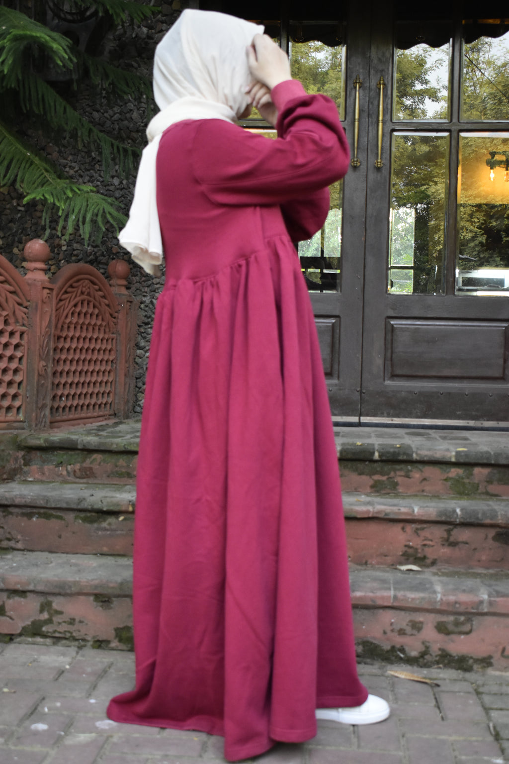 Güzel Fleece Frock Dress - Cherry Red