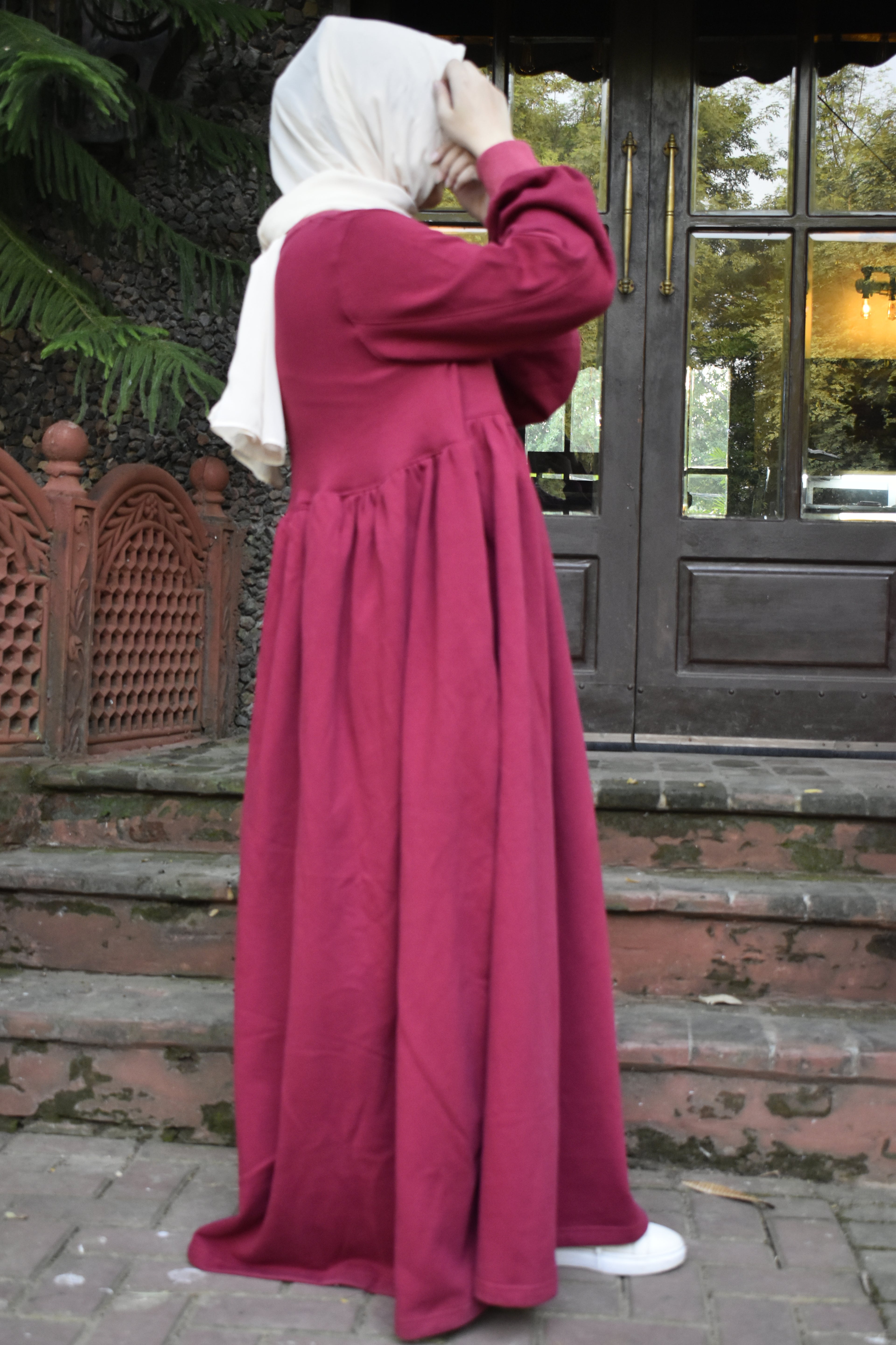 Güzel Fleece Frock Dress - Cherry Red