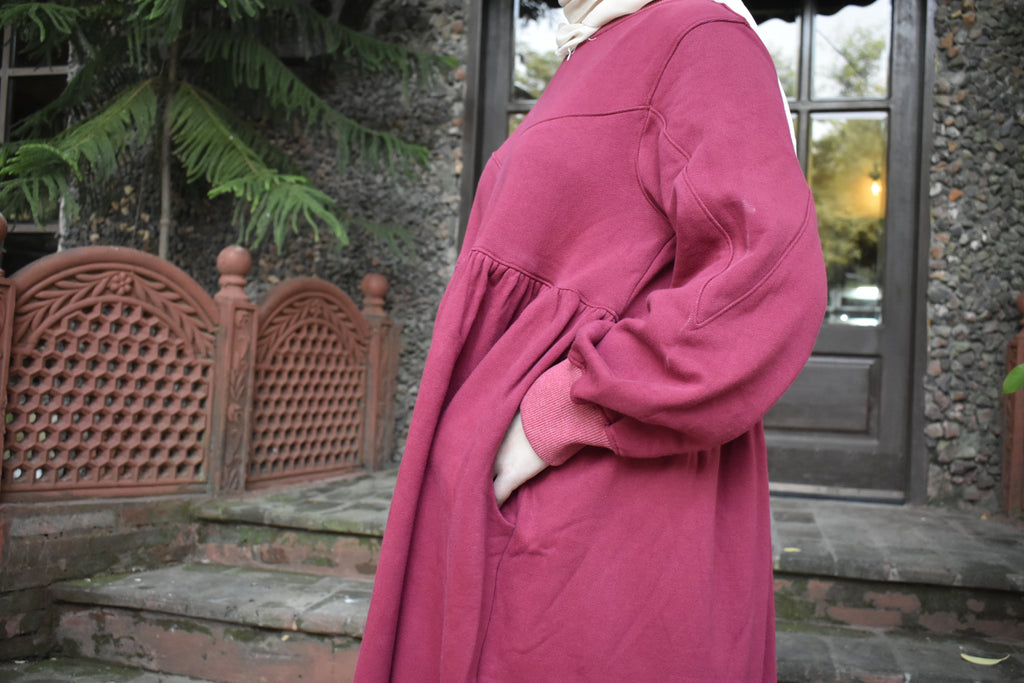 Güzel Fleece Frock Dress - Cherry Red