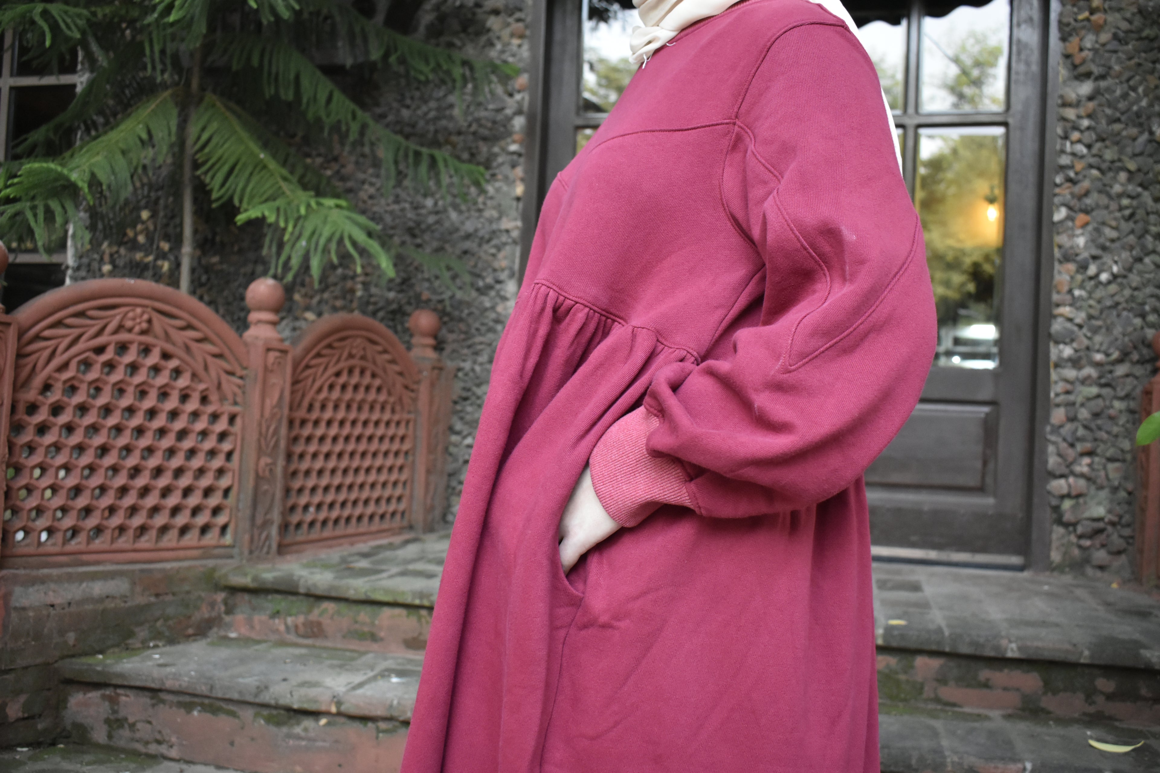 Güzel Fleece Frock Dress - Cherry Red