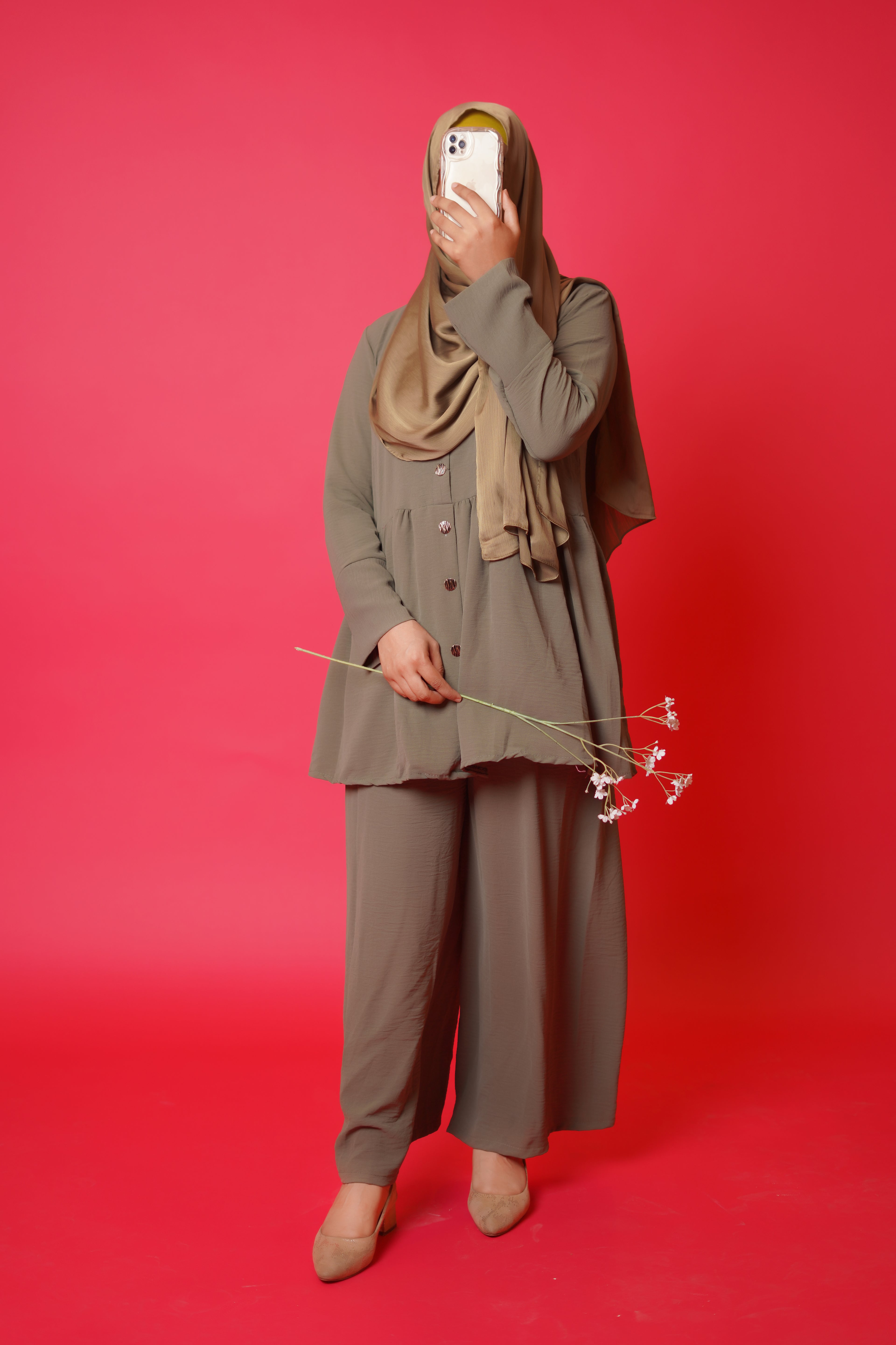 Iris-Frock Style Co Ord Set-Pesto