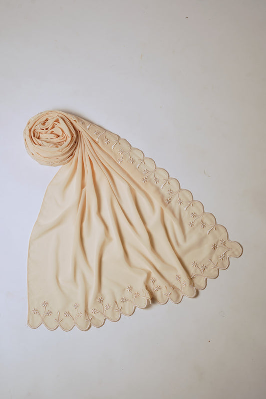 Sulam Embroidered Hijab -Pale Ivory