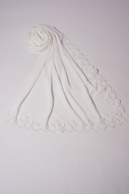 Sulam Embroidered Hijab - White