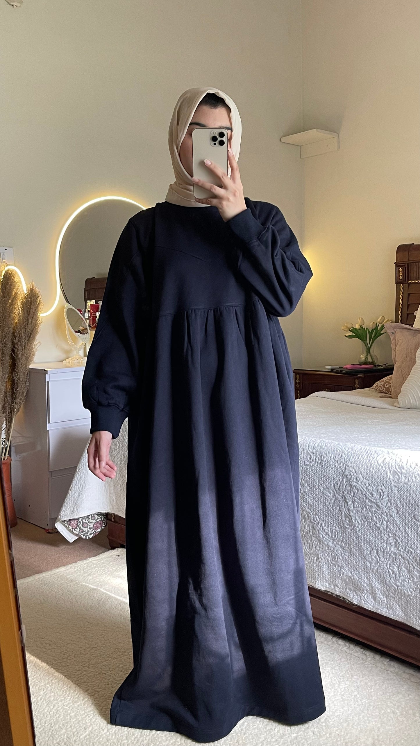 Güzel Fleece Frock Dress - Navy Blue