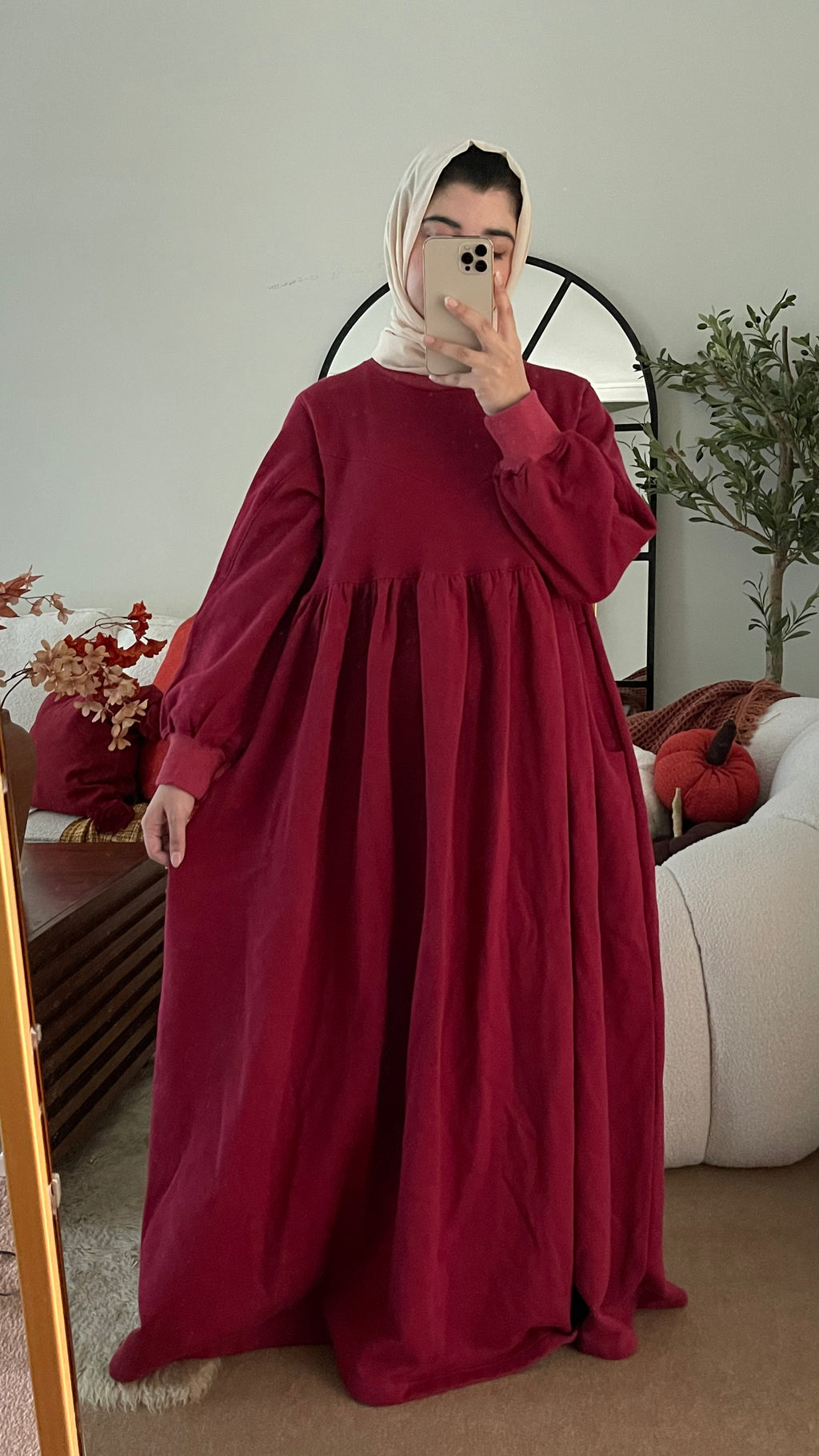 Güzel Fleece Frock Dress - Cherry Red