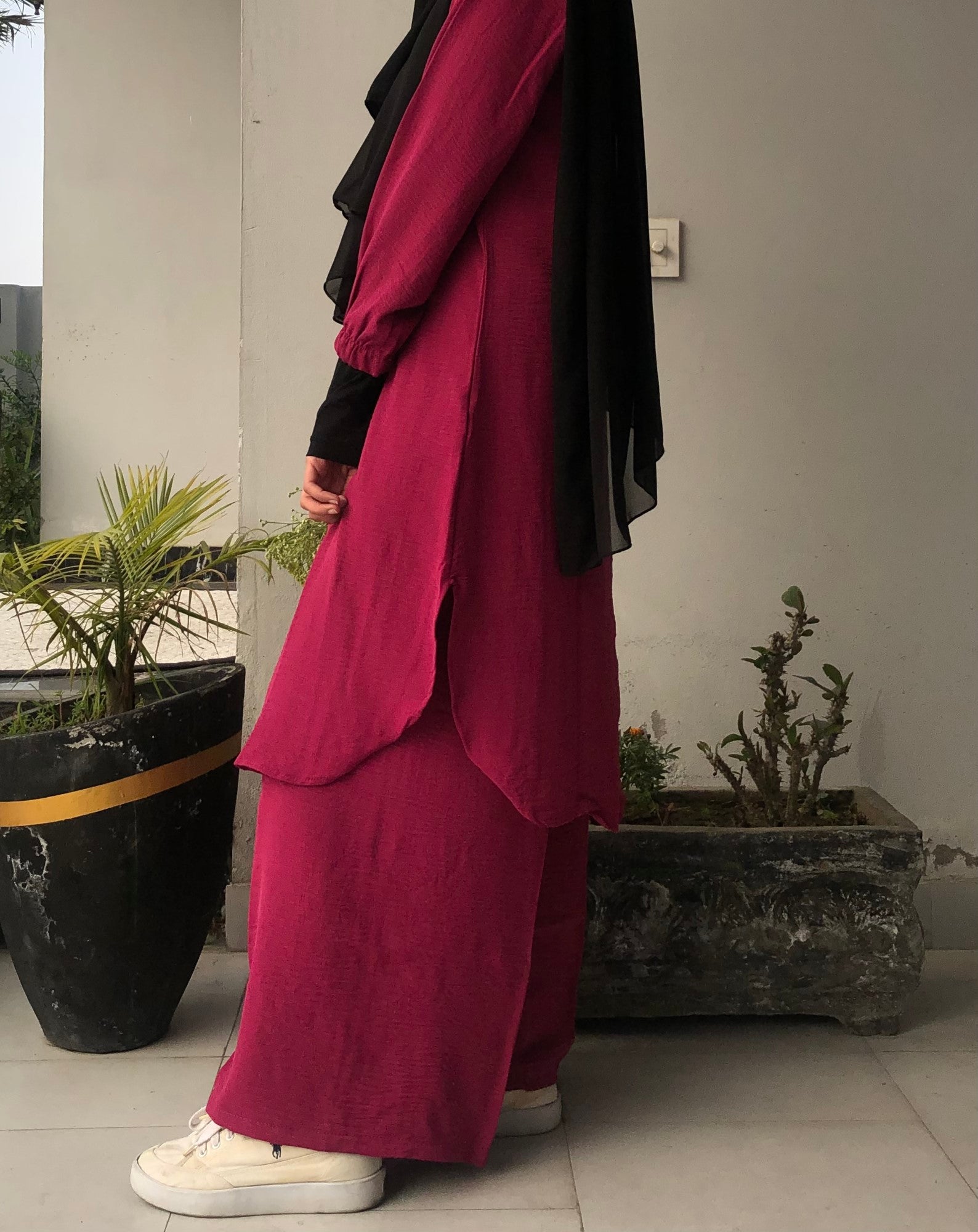 Pocket Style Co Ord Set -  Burgundy Red