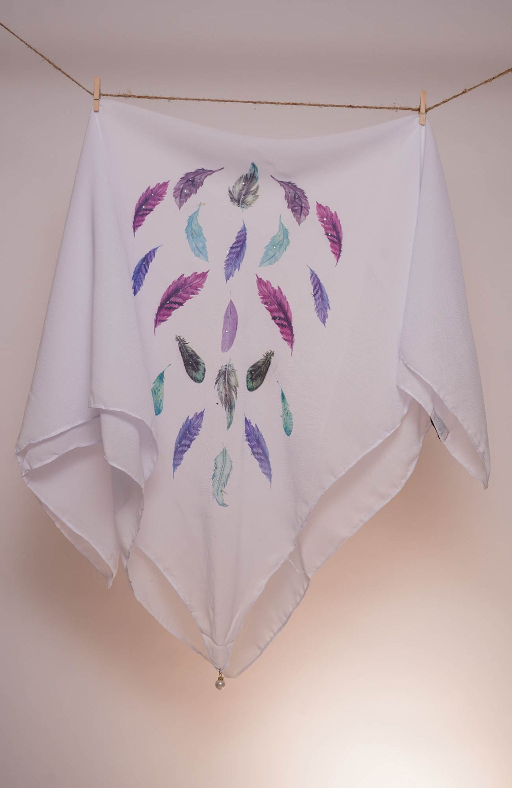 Square Feather Printed - White