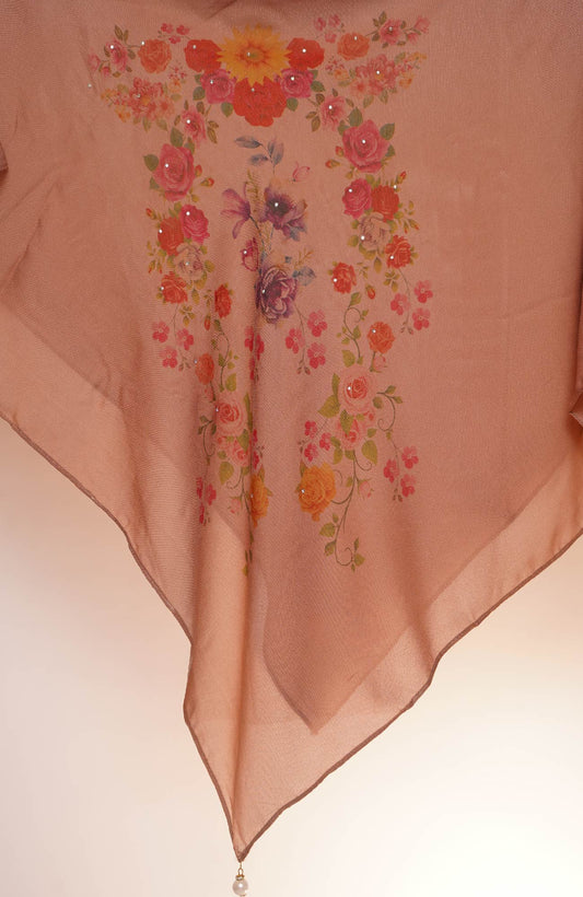 Square Floral Chiffon - Peach