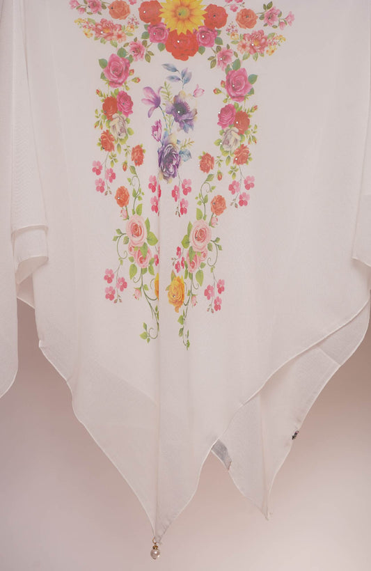 Square Floral Chiffon - White