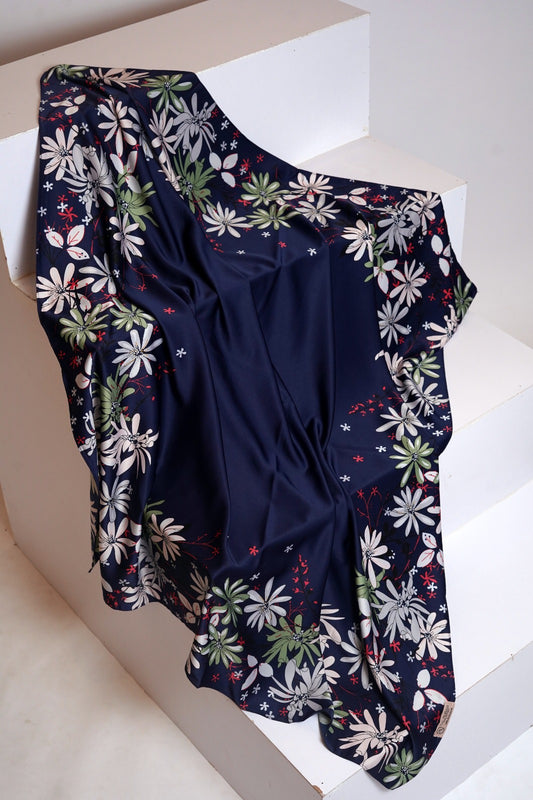 Satin Printed - Iris Dark Blue