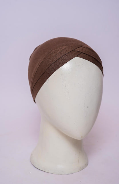 Dual Cross Turban Cap - Caramel Brown