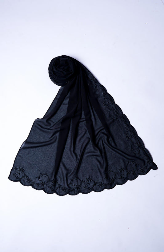 Sulam Embroidered Hijab - Black