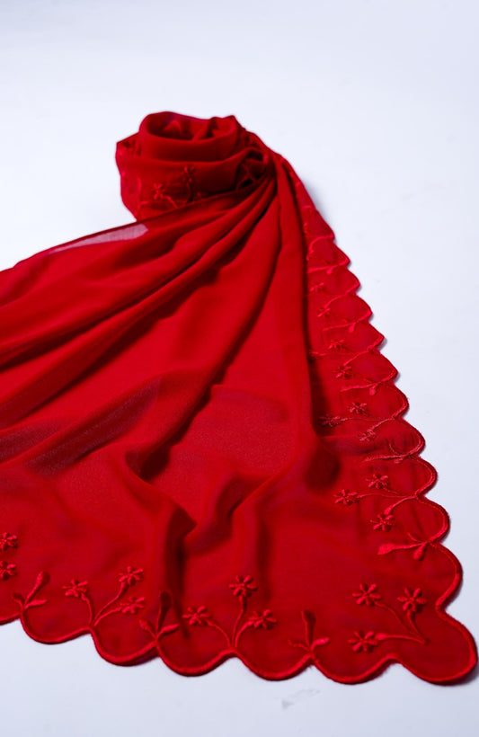 Sulam Embroidered Hijab - Spice Red