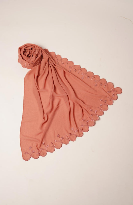 Sulam Embroidered Hijab - Coral Pink