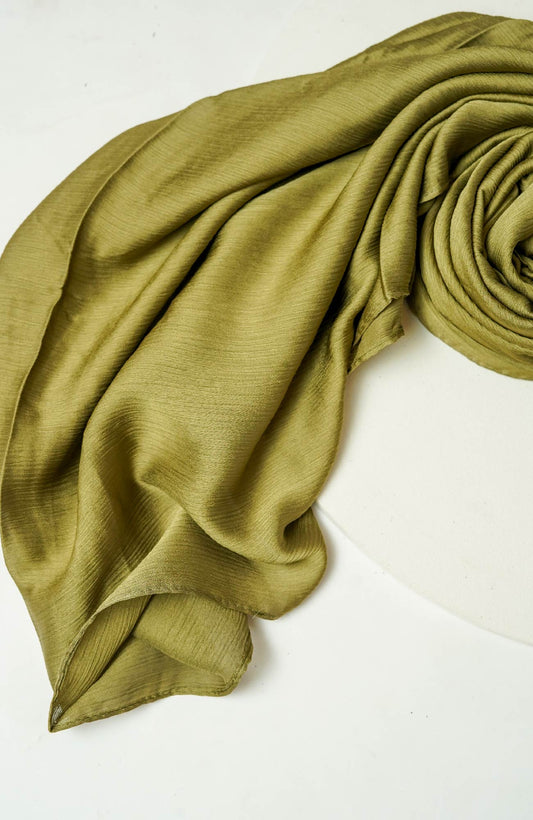 Luxe Crinkle Silk Hijab - Moss