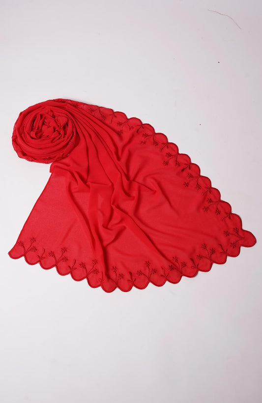 Sulam Embroidered Hijab - Deep Red