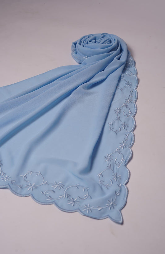 Sulam Embroidered Hijab - Sky Blue